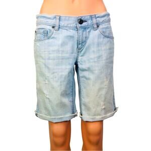 Loft Denim Bermuda Boyfriend Fit Shorts Light Wash Distressed Broken In Style